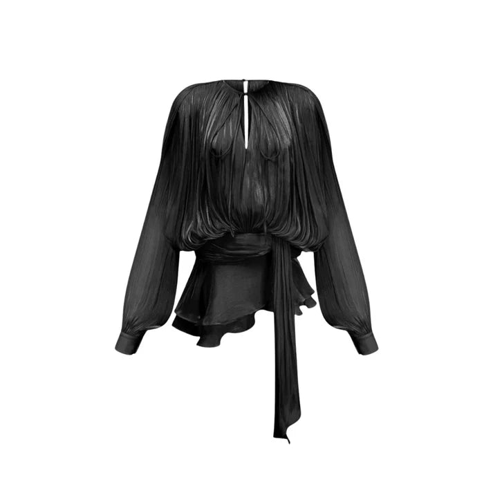 Luna Drape Plisseekleid – Tailliertes Kleid mit Bindeband in Schwarz, Creme oder Rot