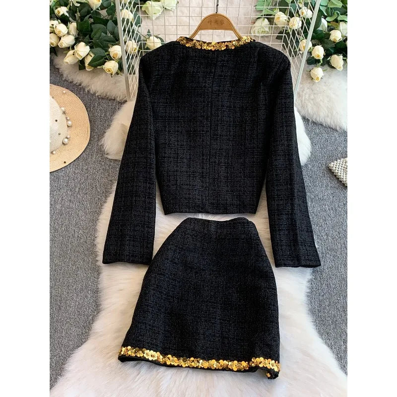 Clara Sequin Tweed Set – Elegantes Zweiteiler-Set mit Pailetten-Details