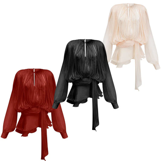 Luna Drape Plisseekleid – Tailliertes Kleid mit Bindeband in Schwarz, Creme oder Rot