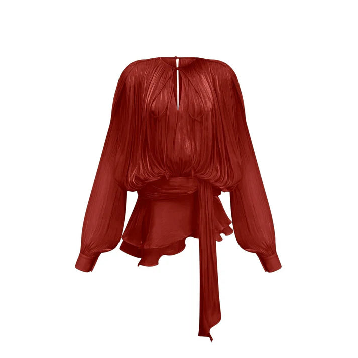 Luna Drape Plisseekleid – Tailliertes Kleid mit Bindeband in Schwarz, Creme oder Rot