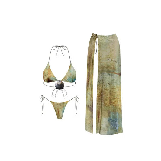 ArtTide Bikini-Set – 3-teilig mit Wickelrock im künstlerischen Natur-Print