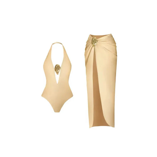 Oceana Chic Badeanzug-Set – 2-teilig mit Wickelrock in Schwarz oder Beige