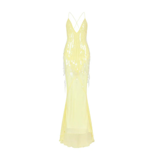 Golden Glow Abendkleid – Elegantes Paillettenkleid mit Spaghettiträgern in Gelb oder Rosa