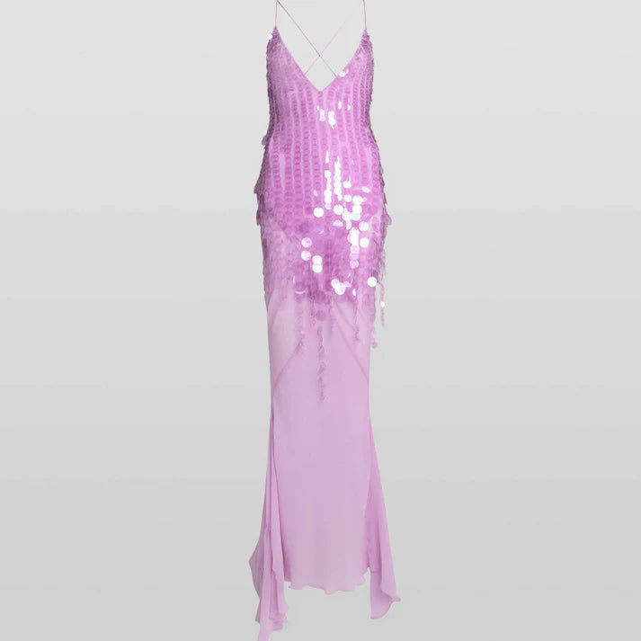 Golden Glow Abendkleid – Elegantes Paillettenkleid mit Spaghettiträgern in Gelb oder Rosa