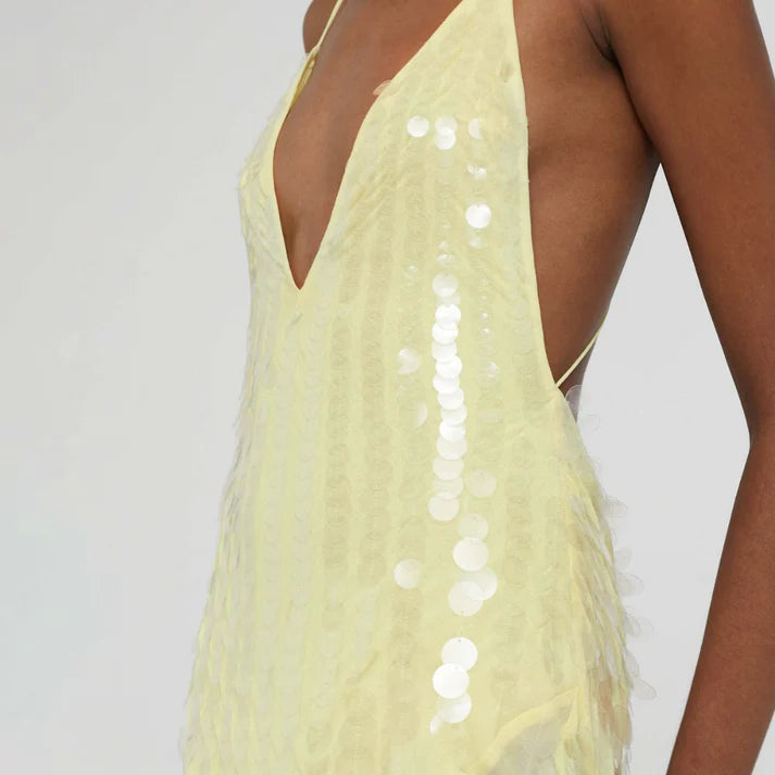Golden Glow Abendkleid – Elegantes Paillettenkleid mit Spaghettiträgern in Gelb oder Rosa
