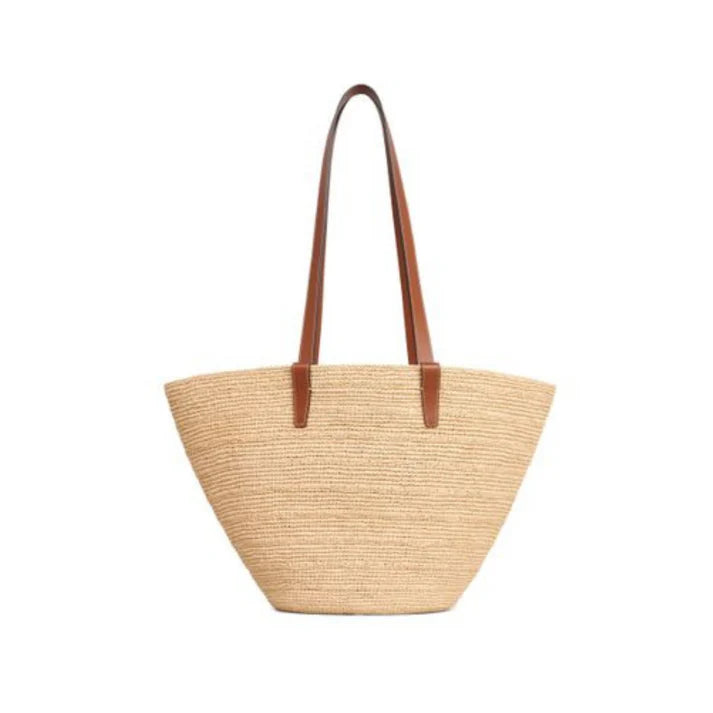Solena Korbtasche – Sommer-Shopper in Schwarz oder Braun mit Kunstleder-Details