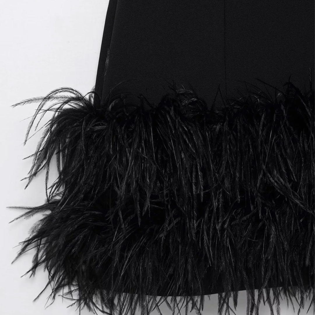 Noir Elegance Feather Dress