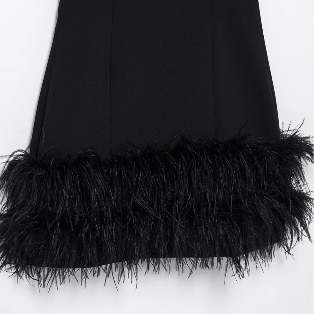 Noir Elegance Feather Dress