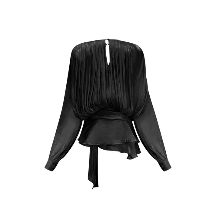 Luna Drape Plisseekleid – Tailliertes Kleid mit Bindeband in Schwarz, Creme oder Rot