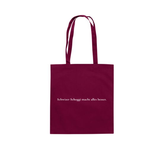 Schwizer Schoggi macht alles besser. Baumwolltasche