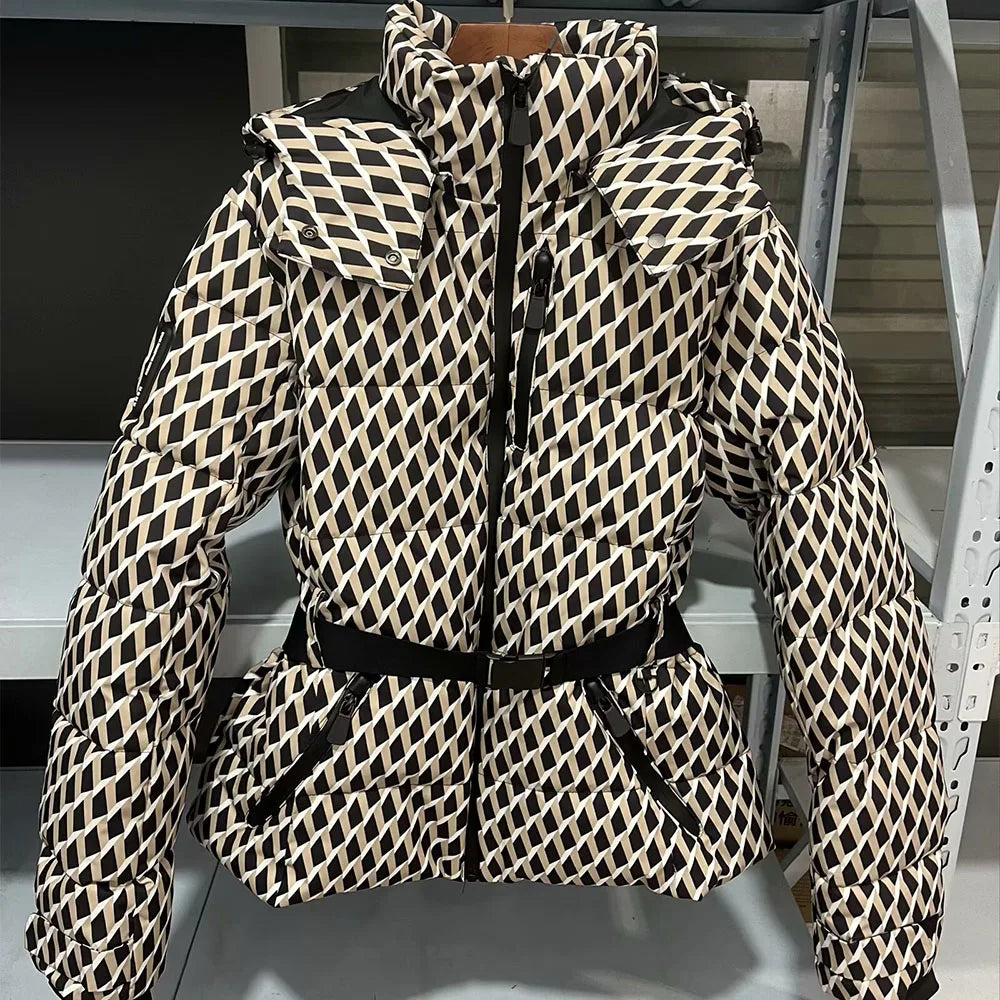 Aria Pattern Puffer – Damen Steppjacke mit Gürtel