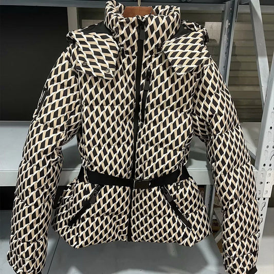 Aria Pattern Puffer – Damen Steppjacke mit Gürtel