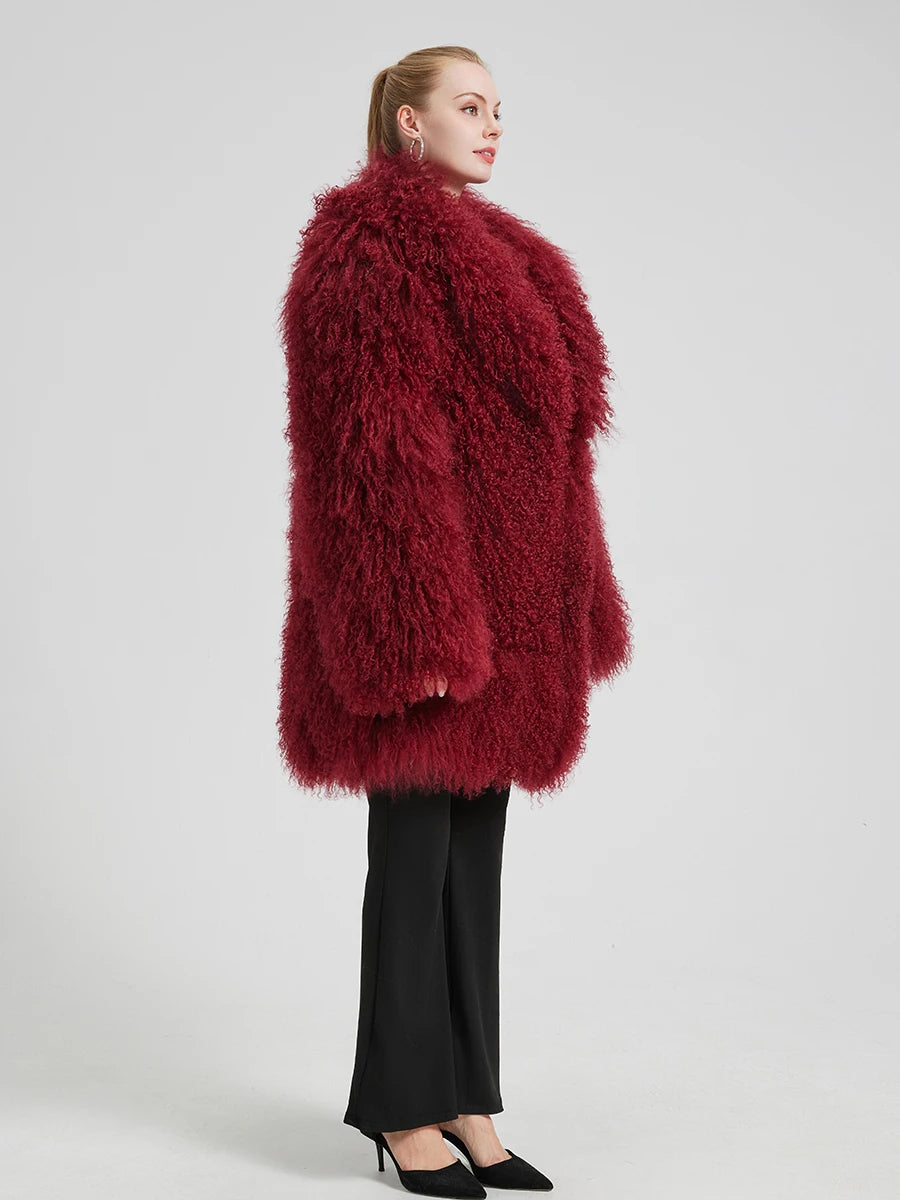 Evelyn Mongolian Lamb Fur Coat – Langer Mantel aus echtem Mongolischem Lammfell