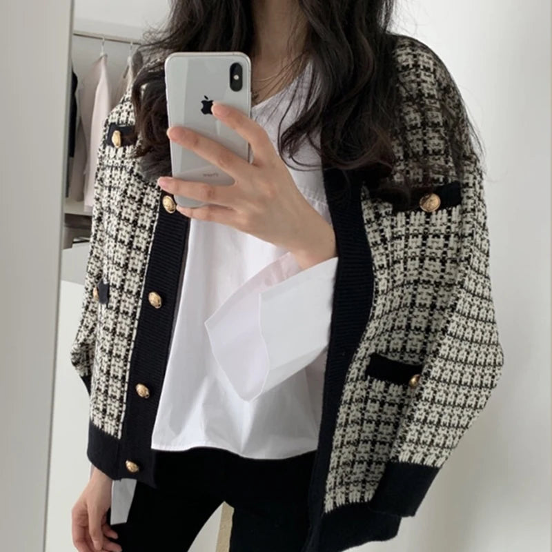 Elise Tweed Knit Jacket – Elegante Strickjacke im Tweed-Look