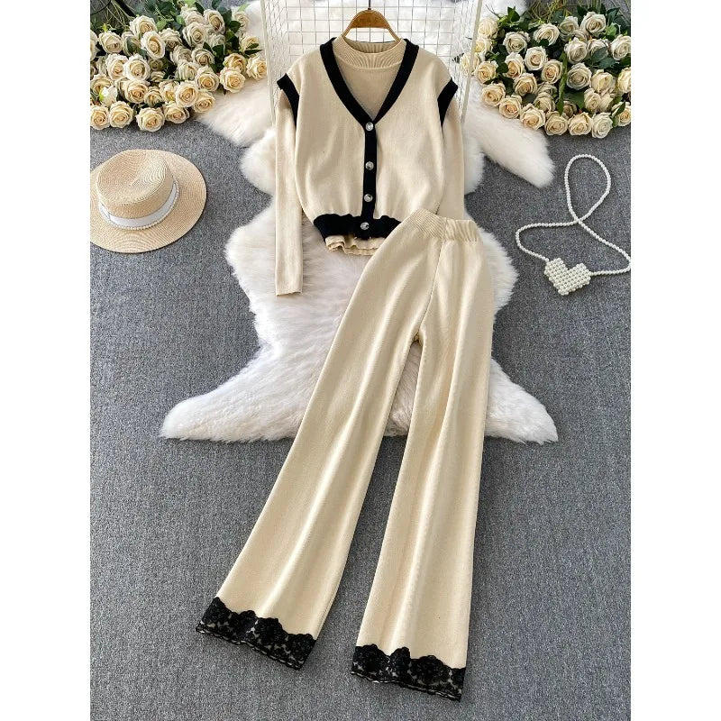 Mira Lace Knit Set – Elegantes 3-teiliges Strickset mit Spitzendetails