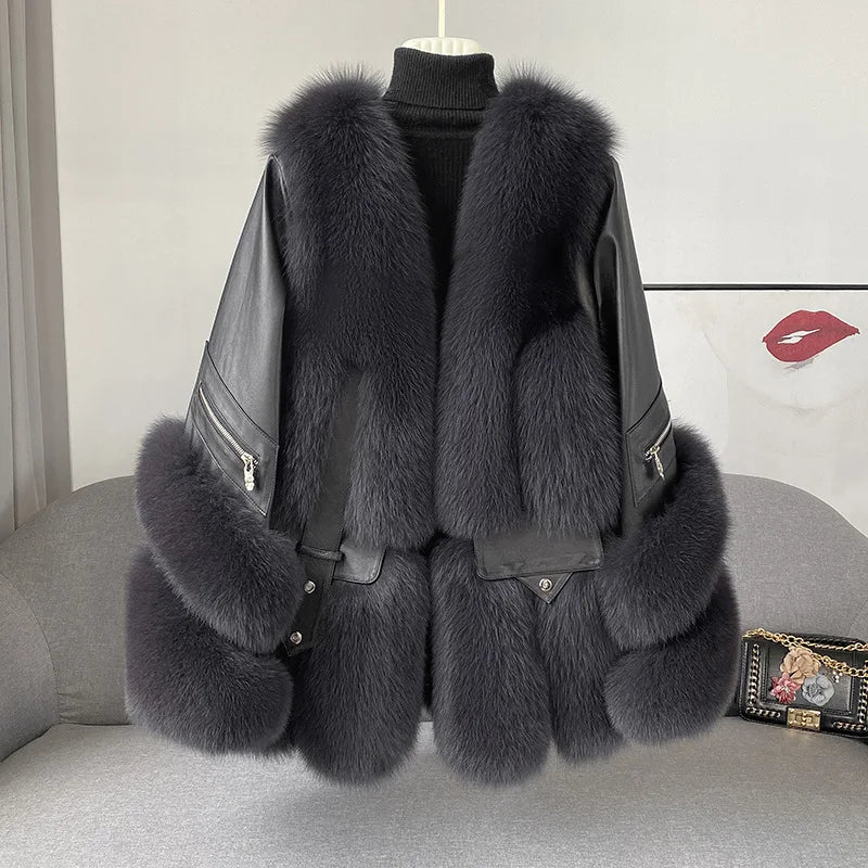 Aurelia Luxury Fur Jacket – Echtlederjacke mit echtem Fuchsbesatz