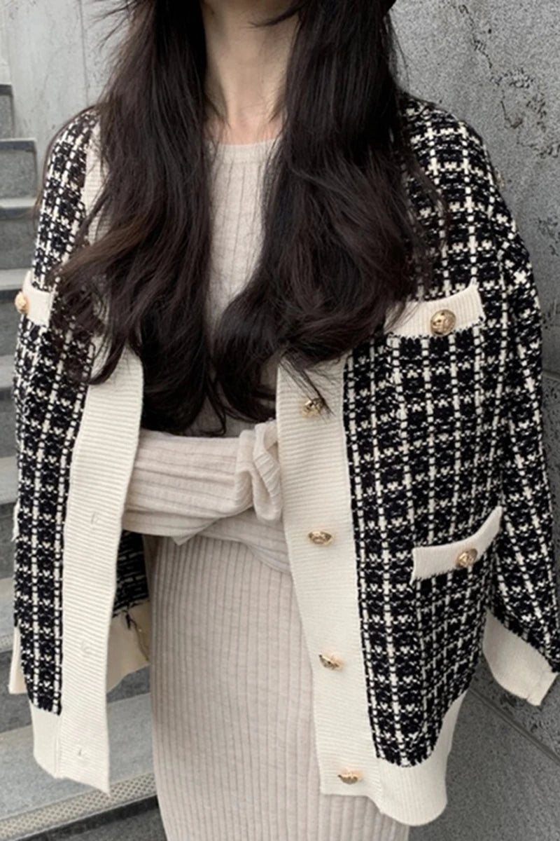 Elise Tweed Knit Jacket – Elegante Strickjacke im Tweed-Look