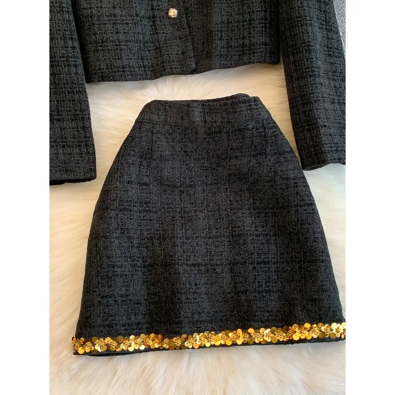 Clara Sequin Tweed Set – Elegantes Zweiteiler-Set mit Pailetten-Details