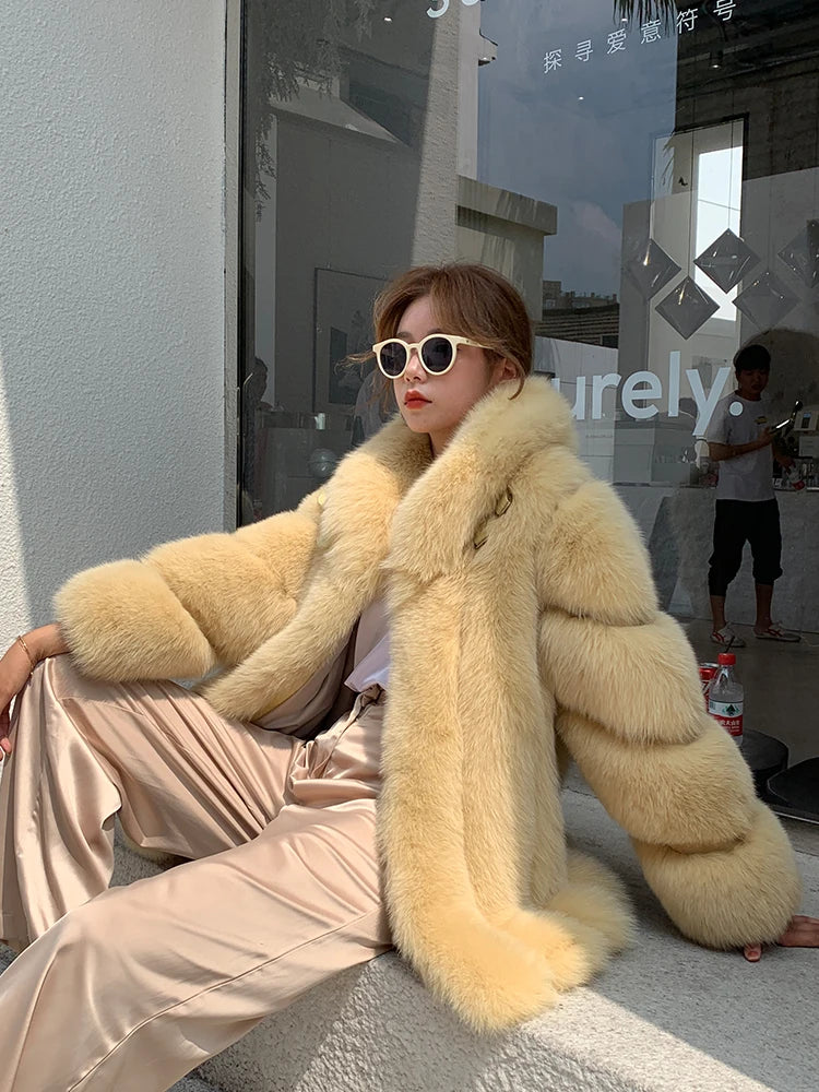 Aria Premium Fur Coat – Echtpelzmantel aus Nerz- und Silberfuchsoptik