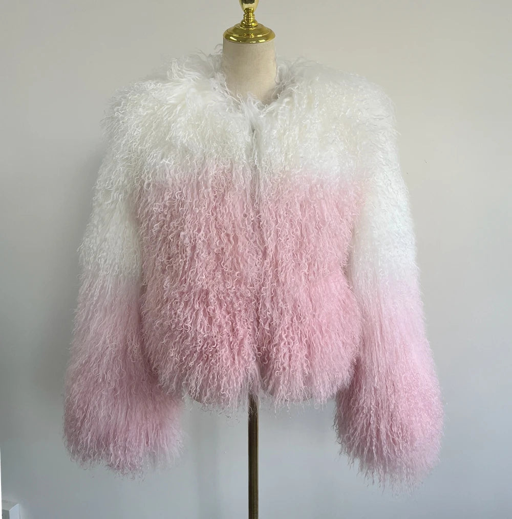 Anna Mongolian Lamb Fur Jacket – Zweifarbige Luxus-Felljacke aus echtem Lammfell