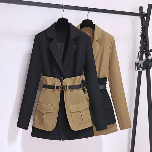 Milan Belted Blazer – Zweifarbiger Damenblazer mit Gürtel