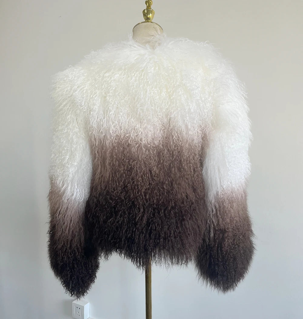 Anna Mongolian Lamb Fur Jacket – Zweifarbige Luxus-Felljacke aus echtem Lammfell