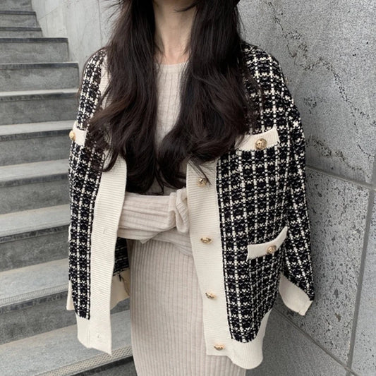 Elise Tweed Knit Jacket – Elegante Strickjacke im Tweed-Look