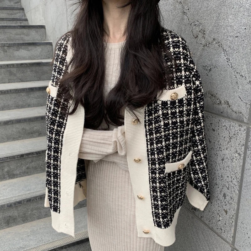 Elise Tweed Knit Jacket – Elegante Strickjacke im Tweed-Look