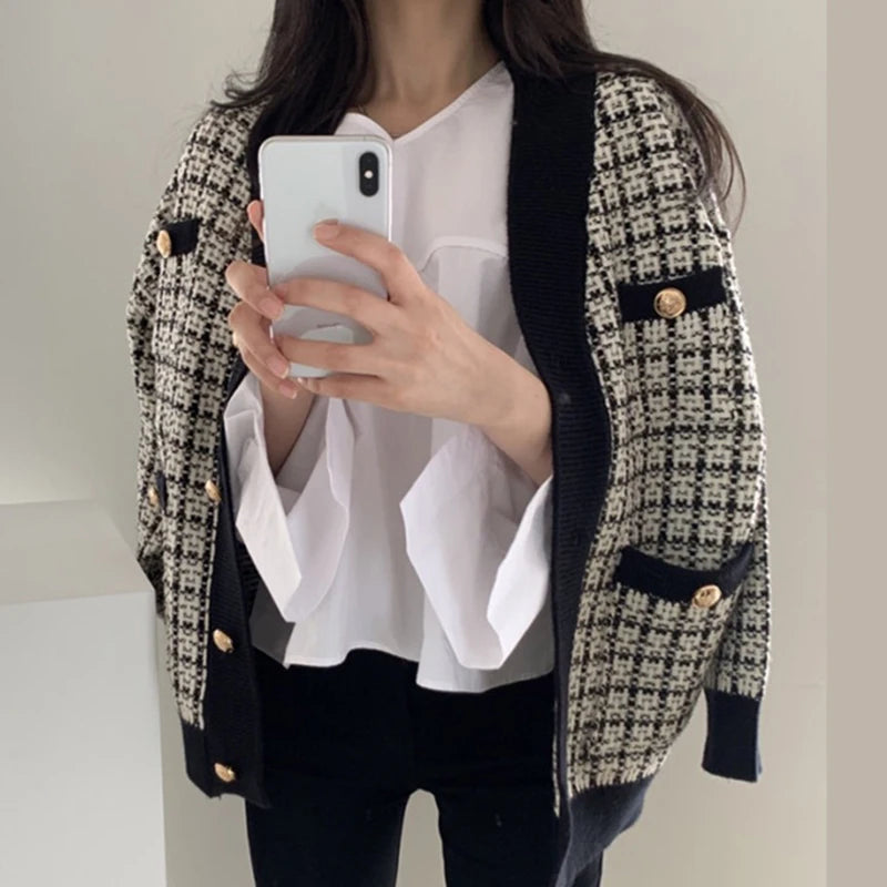 Elise Tweed Knit Jacket – Elegante Strickjacke im Tweed-Look