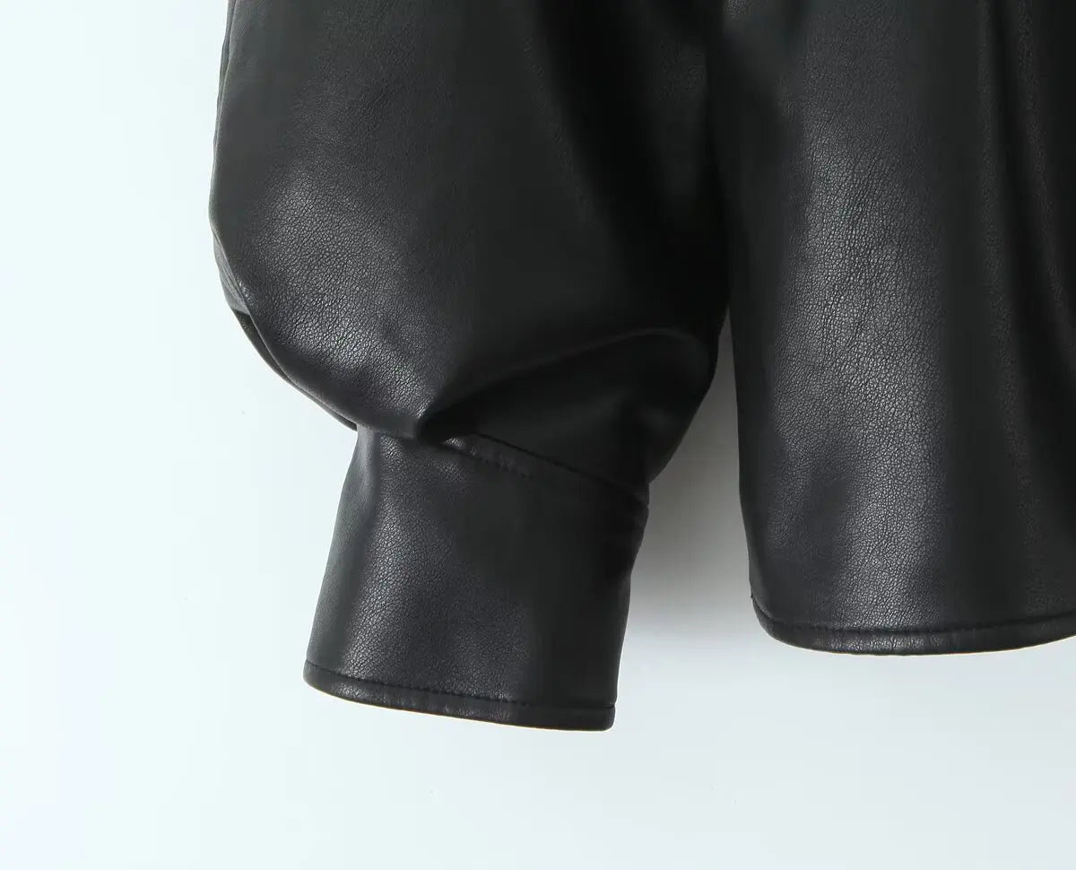 Aria PU Jacket – Elegante Damenjacke aus Kunstleder mit Volumenkragen