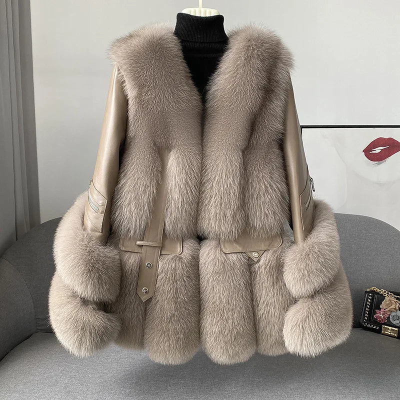 Aurelia Luxury Fur Jacket – Echtlederjacke mit echtem Fuchsbesatz