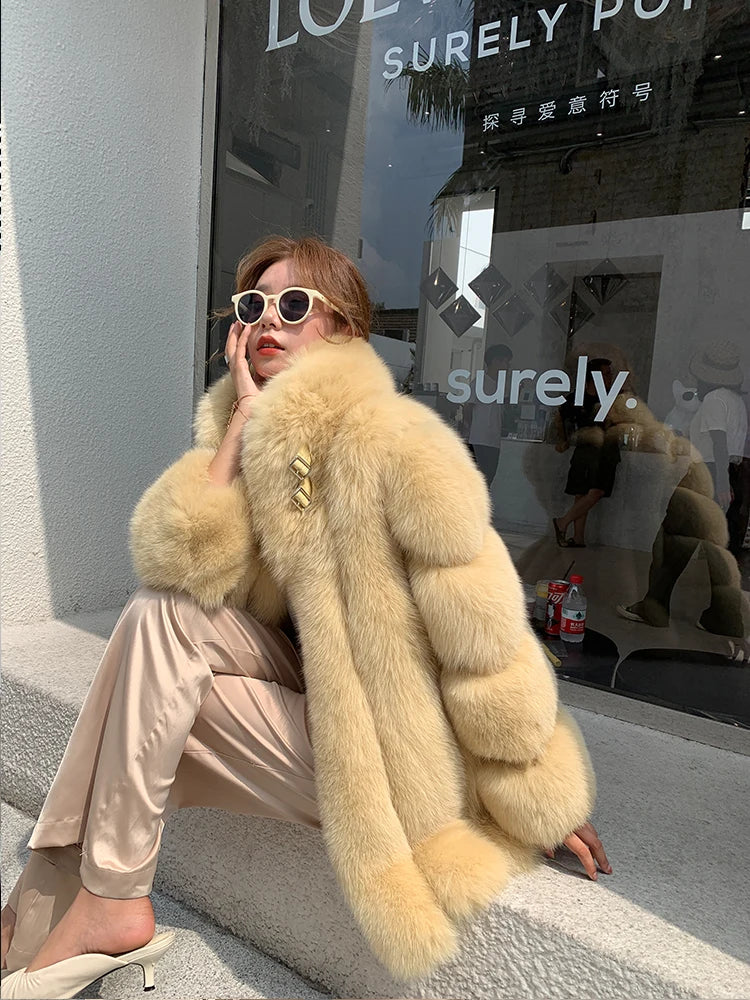 Aria Premium Fur Coat – Echtpelzmantel aus Nerz- und Silberfuchsoptik