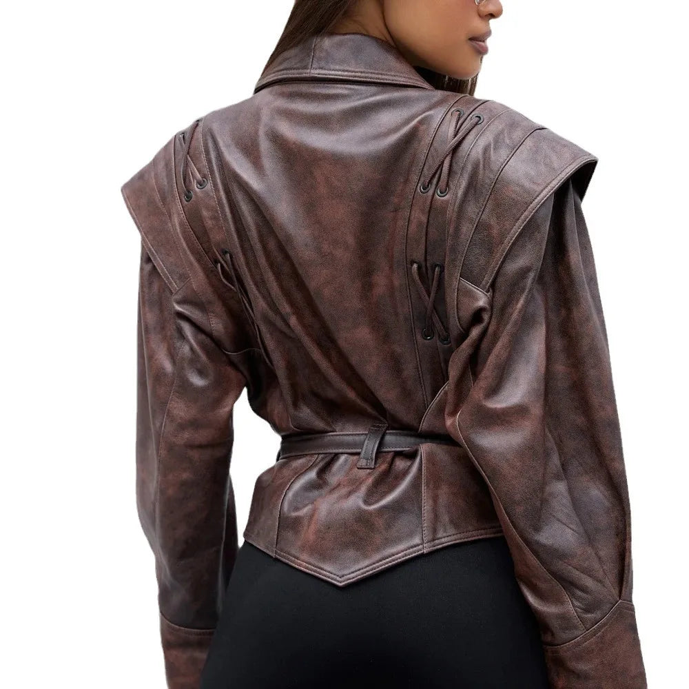 Arden PU Belted Jacket – Elegante taillierte Damenjacke in Lederoptik