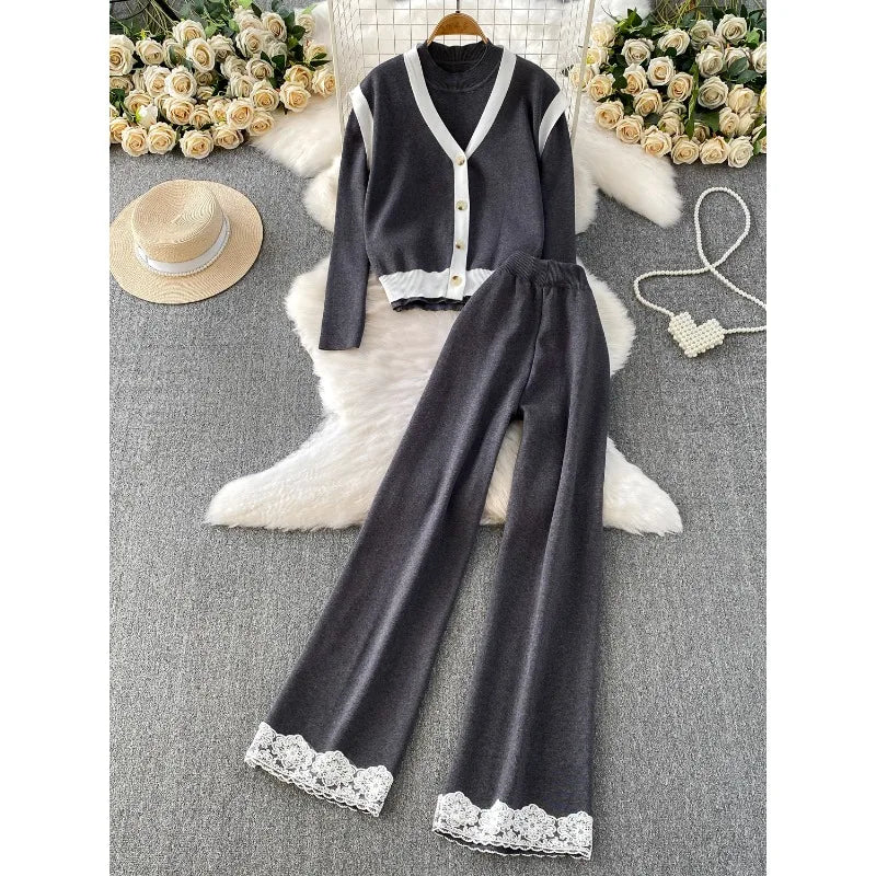 Mira Lace Knit Set – Elegantes 3-teiliges Strickset mit Spitzendetails