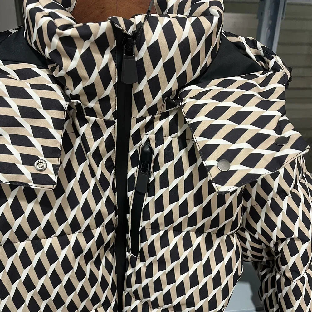 Aria Pattern Puffer – Damen Steppjacke mit Gürtel