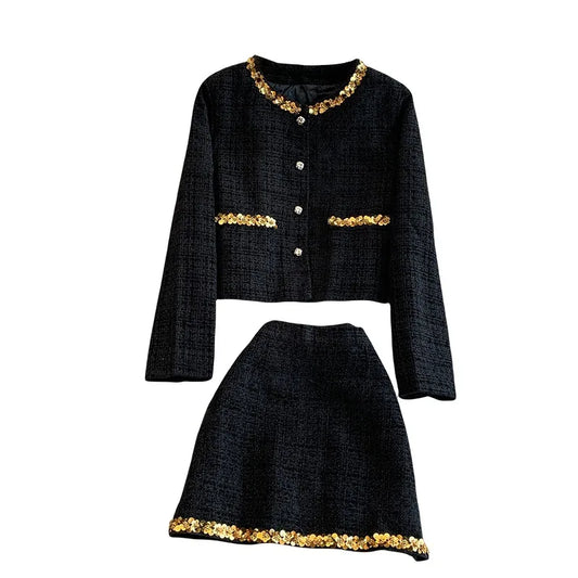 Clara Sequin Tweed Set – Elegantes Zweiteiler-Set mit Pailetten-Details