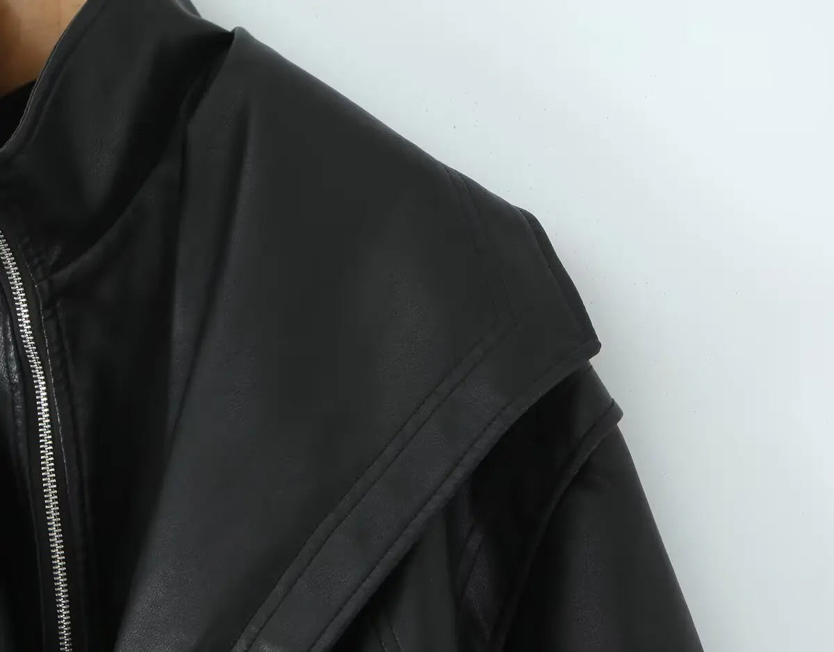 Aria PU Jacket – Elegante Damenjacke aus Kunstleder mit Volumenkragen