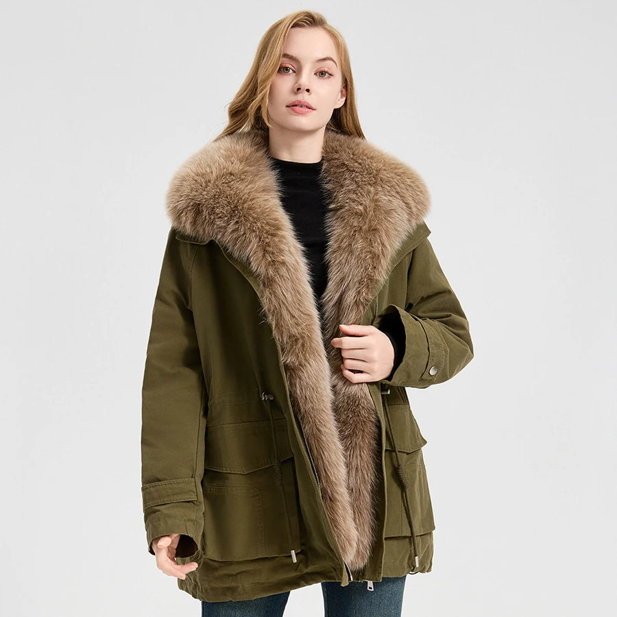 Arctic Luxe Parka – Winterparka mit abnehmbarem Fellkragen und Kaschmirfutter