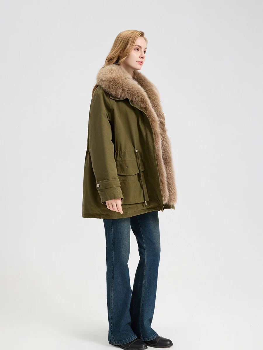 Arctic Luxe Parka – Winterparka mit abnehmbarem Fellkragen und Kaschmirfutter