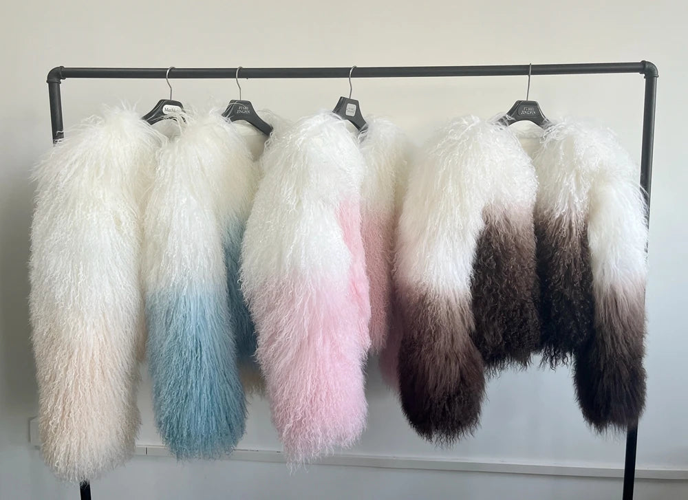 Anna Mongolian Lamb Fur Jacket – Zweifarbige Luxus-Felljacke aus echtem Lammfell