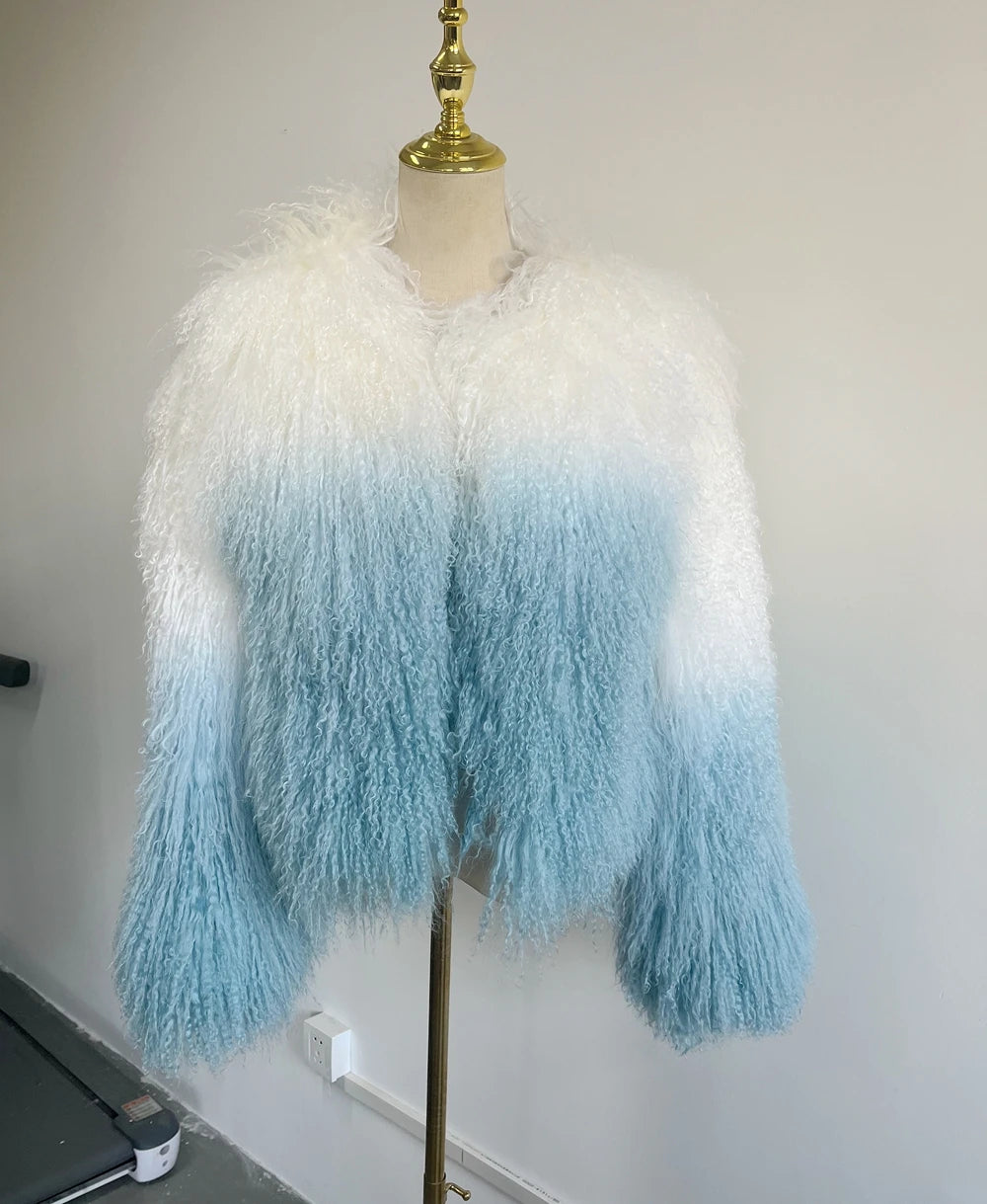 Anna Mongolian Lamb Fur Jacket – Zweifarbige Luxus-Felljacke aus echtem Lammfell