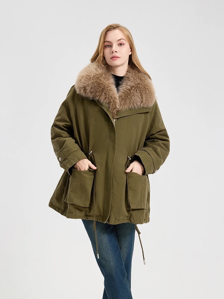 Arctic Luxe Parka – Winterparka mit abnehmbarem Fellkragen und Kaschmirfutter