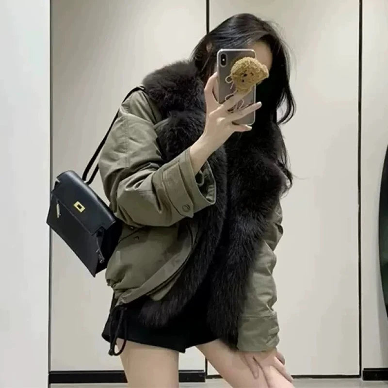 Celina Fox Fur Collar Jacket – Kurzjacke mit echtem Fuchspelzkragen