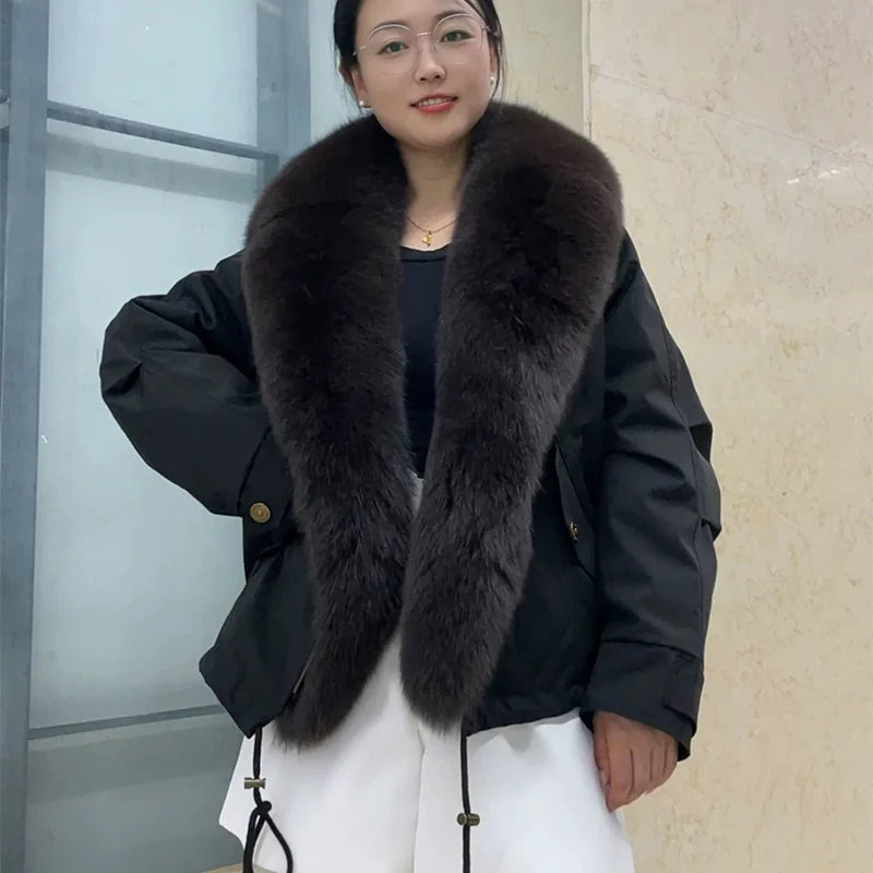 Celina Fox Fur Collar Jacket – Kurzjacke mit echtem Fuchspelzkragen