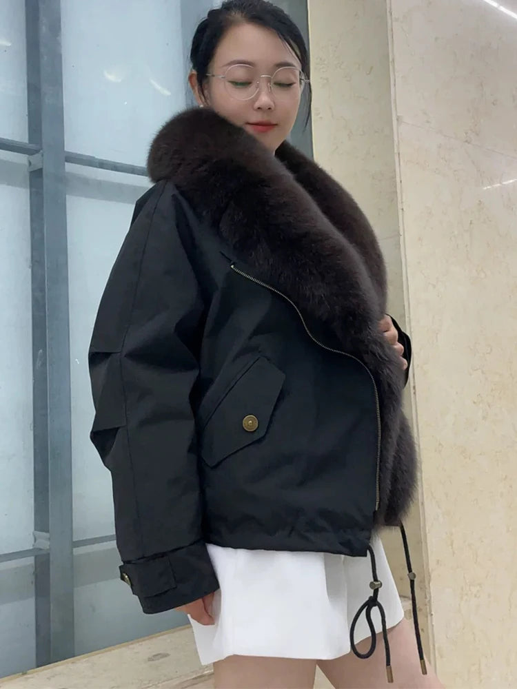 Celina Fox Fur Collar Jacket – Kurzjacke mit echtem Fuchspelzkragen