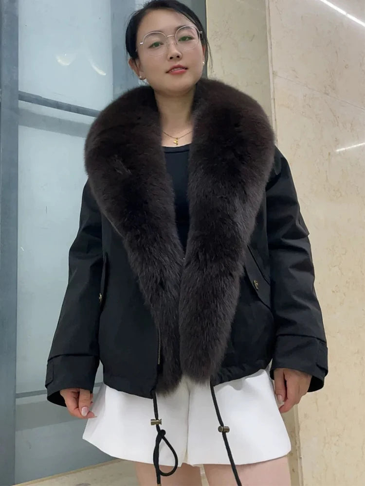 Celina Fox Fur Collar Jacket – Kurzjacke mit echtem Fuchspelzkragen
