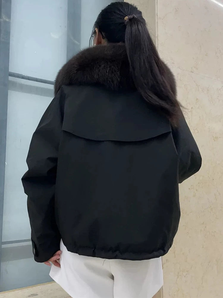 Celina Fox Fur Collar Jacket – Kurzjacke mit echtem Fuchspelzkragen